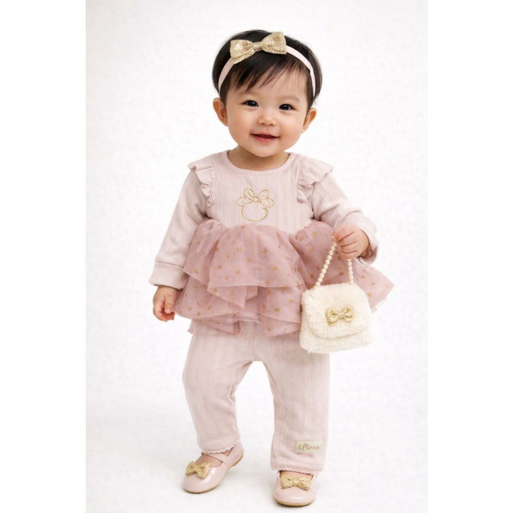 Disney Baby Minnie Mouse Outfit 6-9M NWT Pink Tulle Dress Set Infant Girl Ribbed